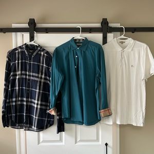 3 mens Burberry shirts (1 polo 2 button downs)